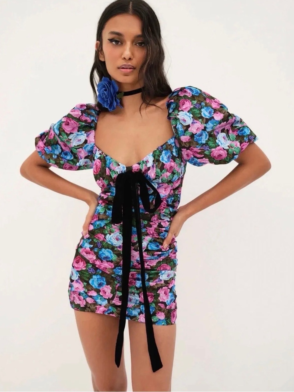 🍋For Love & Lemons Marley‎ mini Floral Puff Sleeve Mini Dress Romantic